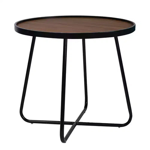 HomeRoots 24 Black Wood And Metal Round Cross Legs Coffee Table