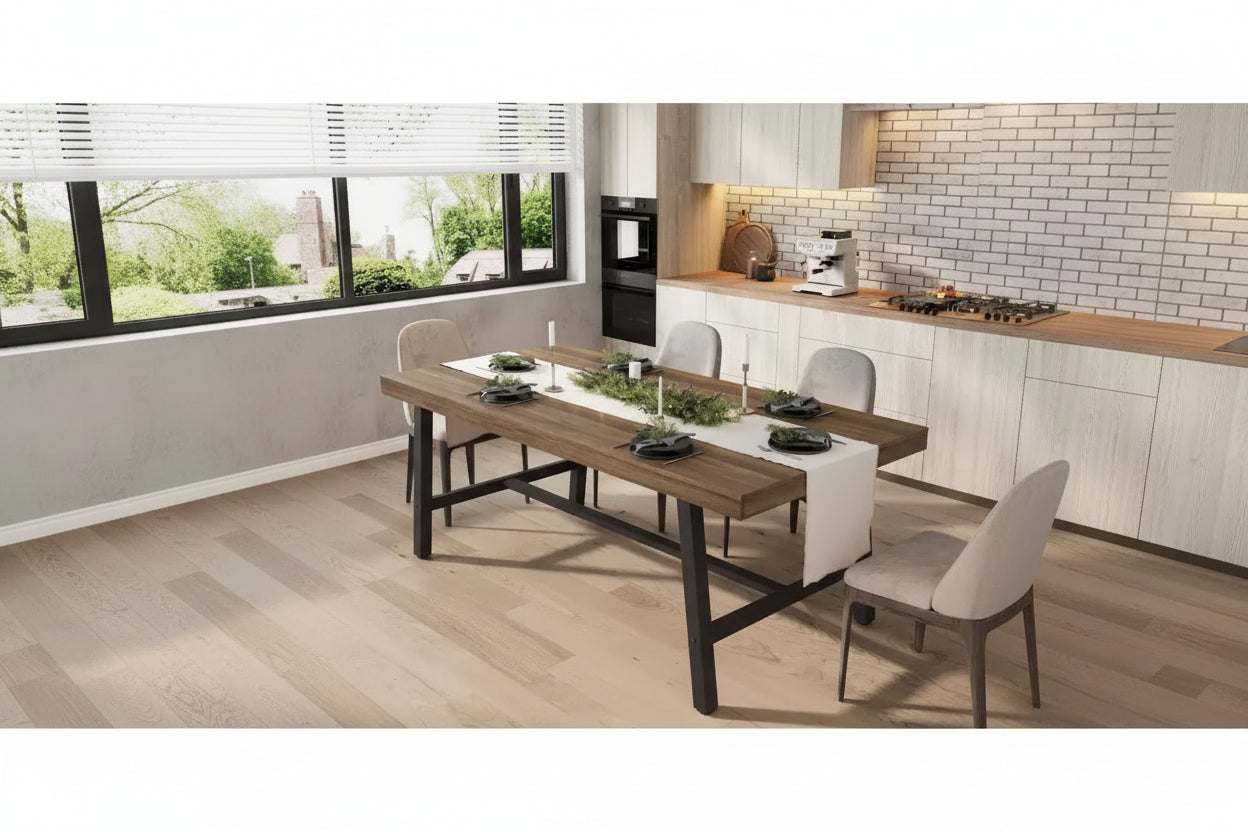 Dining Table for 6-8, 70.87'' Industrial Style Table - Sturdy Metal Frame & Wooden Top, Rustic Brown for Kitchen & Dining Room