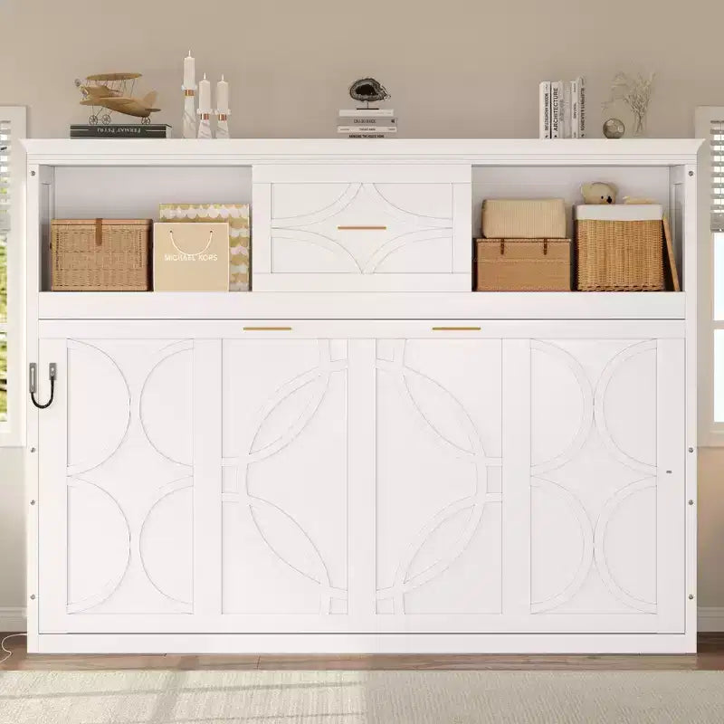 Merax Twin Size Murphy Bed with USB Charging Station, Drawer Storage & Decorative Cabinet Design