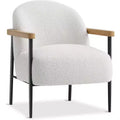 White & Black Faux Lambswool Accent Chair with Wooden Arms - Cozy Modern Lounge Chair for Living Room
