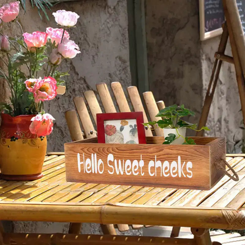 Bathroom Decor Box with Funny Signs , Toilet Paper Holder with Cute Box Sign Rustic Wood Crate for Farmhouse Bathroom Decor
