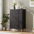Modern 5 Drawer Dresser for Bedroom with Gold Handle and Large Drawer, Wood Double Chest of Drawers and Storage Organizer for Home