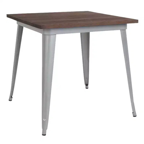 Flash Furniture 31.5 Square Metal Indoor Table with Rustic Wood Top