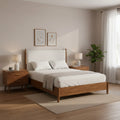 HOMES: Inside + Out 3pc Riverstone Mid-Century Modern Boucle Bedroom Set with 2 Nightstands Walnut